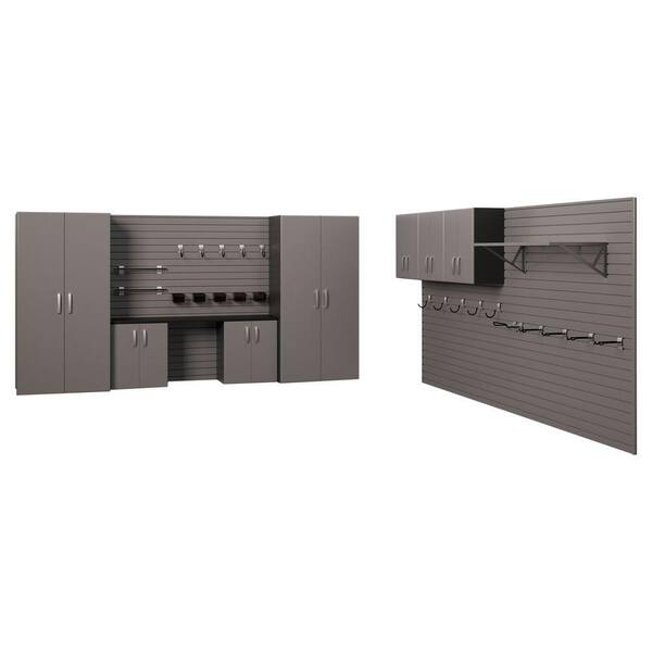 Flow Wall Master 72 in. H x 288 in. W x 21 in. D Wall Mounted Garage Storage Set with Workstation in Silver (8 Piece)