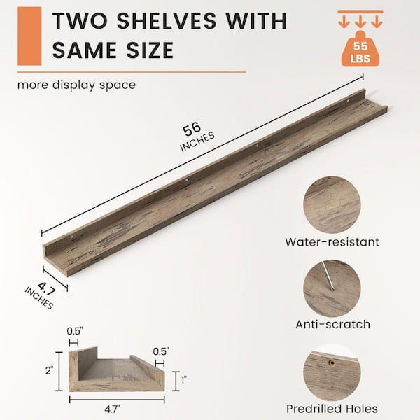 56 in. W x 4.7 in. D Grey Decorative Wall Shelf (Set-2) TG-D6