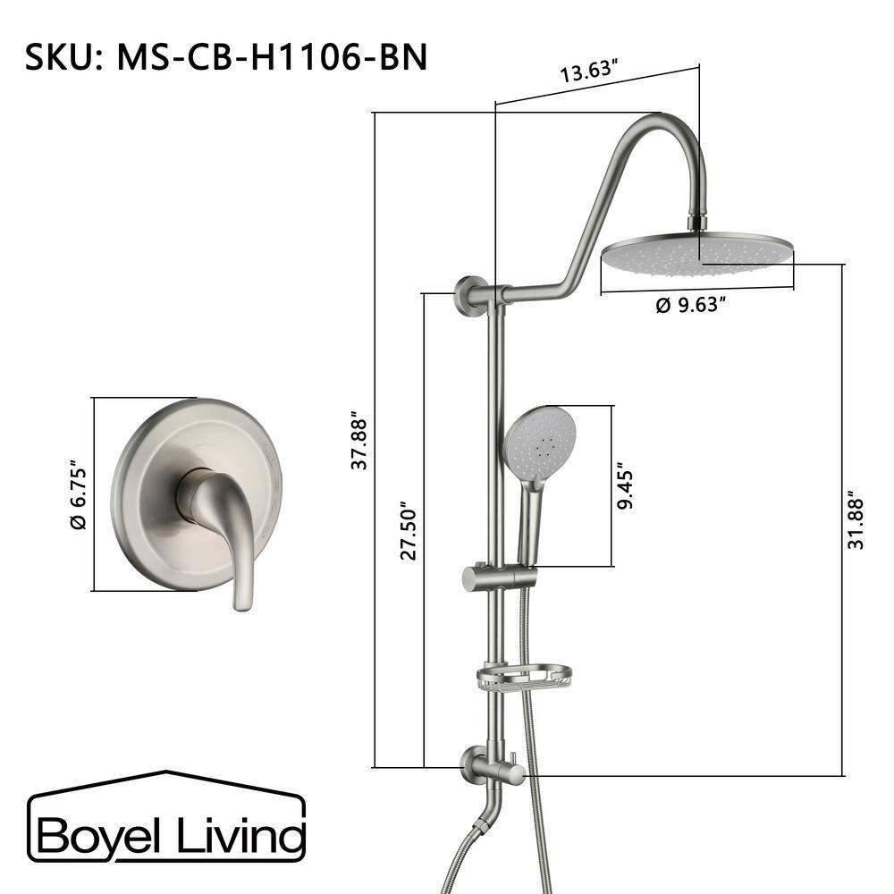 Brushed Nickel Dual Head Wall Mounted Rain Shower System