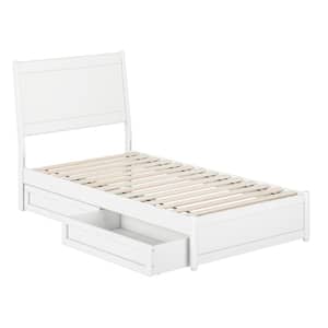 Casanova White Solid Wood Frame Twin Platform Bed with Panel Footboard and Storage Drawers