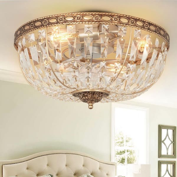 20 in. Indoor Crystal Gold Ceiling Fan with Light and Remote Control, 7-Fan Blades for Living Room (Bulb Not Included)