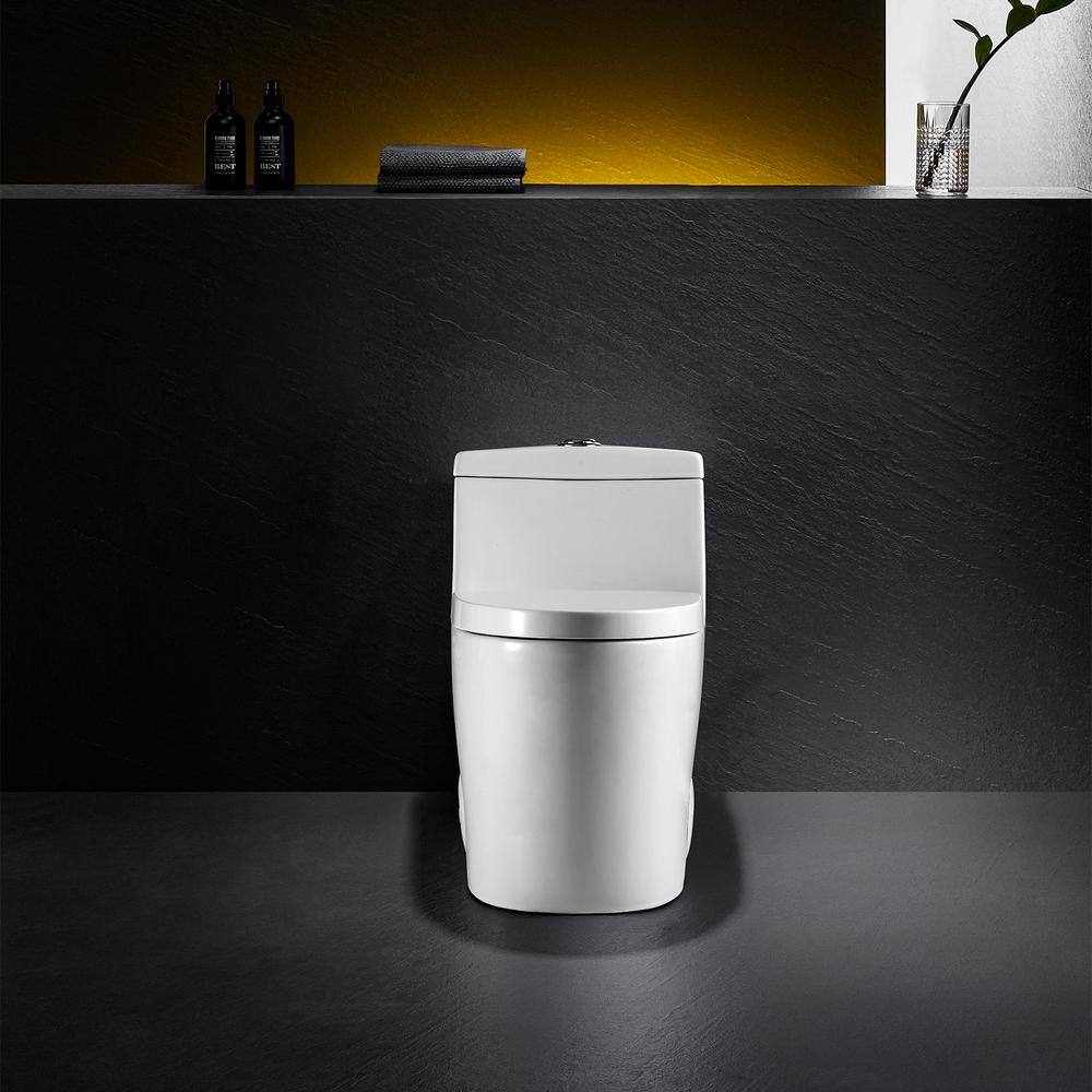 White Ceramic Dual Flush Elongated One-Piece Toilet
