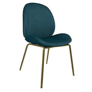 Astor Blue Velvet Upholstered Dining Chair with Brass Metal Leg