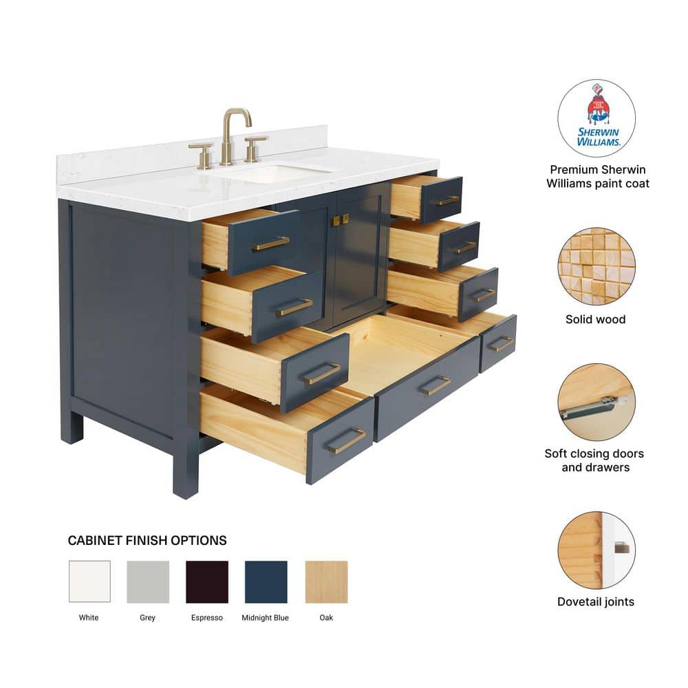 Midnight Blue Single Sink Vanity with Carrara Quartz Top
