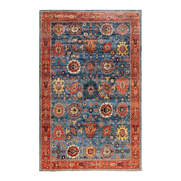 Serapi Light Blue 6 ft. x 9 ft.Tribal Wool Indoor Area Rug