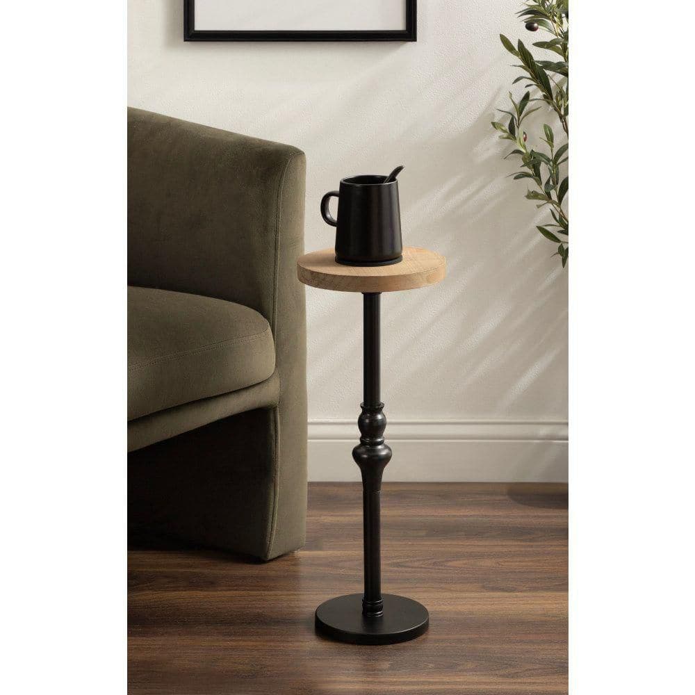 Stratton 9 in. Natural/Black Round Solid Wood End Table price history on PriceWatchPro