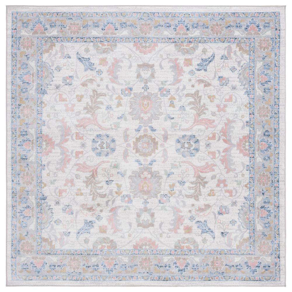 Bayside Beige/Blue 3 ft. x 3 ft.  Machine Washable Traditional Floral Square Area Rug price history on PriceWatchPro