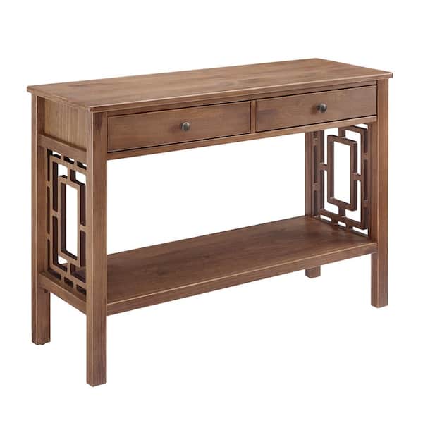 Linon Home Decor Haven 44 in. Rustic Brown Standard Rectangle Wood Console Table with Drawers
