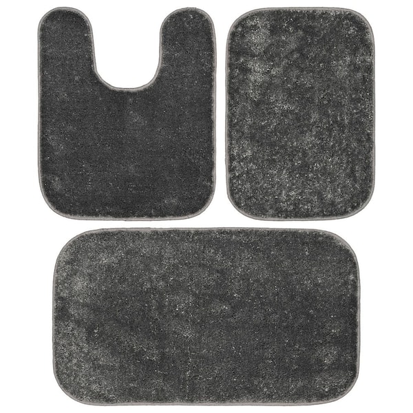 Sedona Cinder Gray Solid Color Plush Polypropylene Rectangle 3 Piece Bath Rug Set