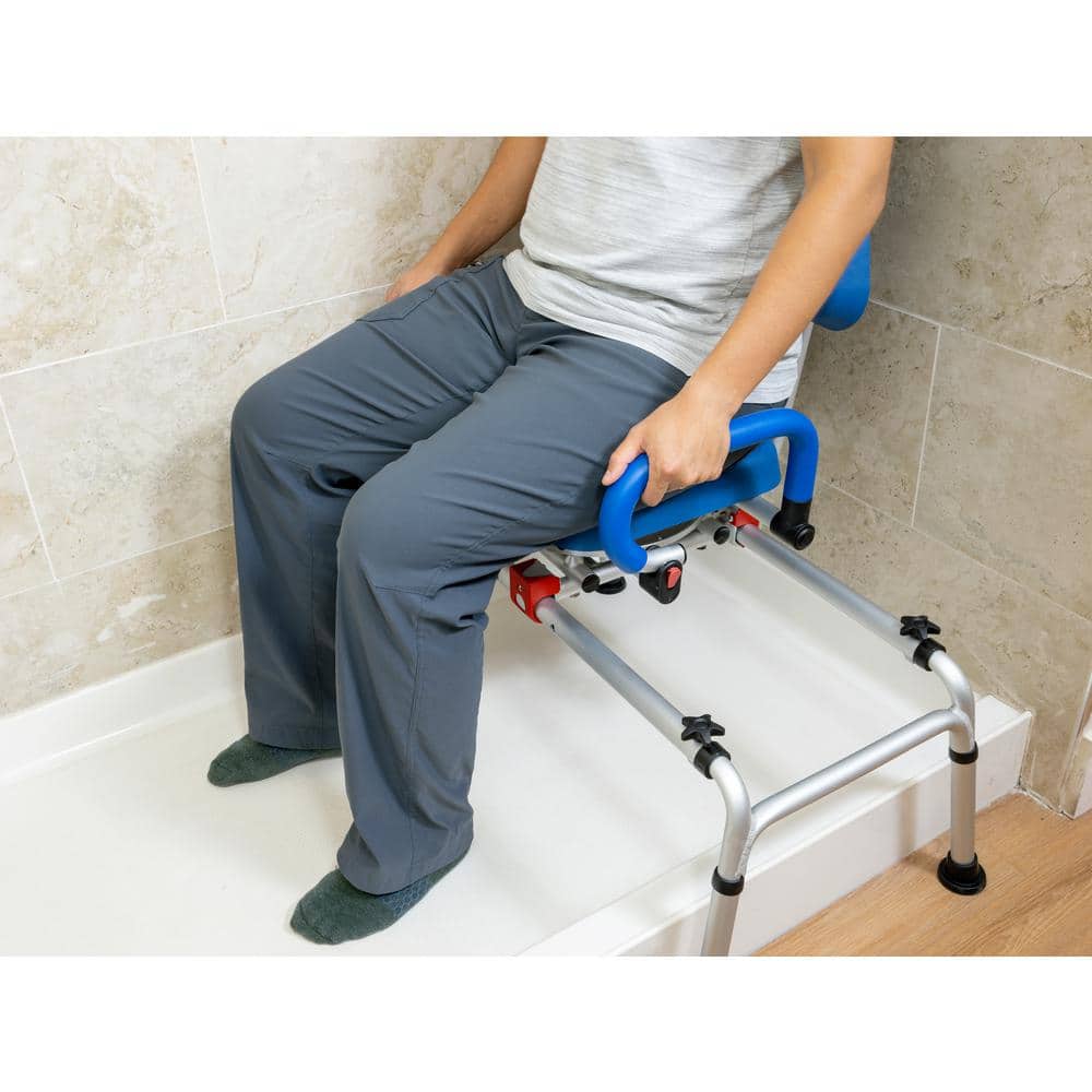 Blue Adjustable Plastic Tub Transfer Bench with Swivel Seat