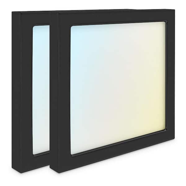 LUXRITE 6 in. Square Black Modern Flush Mount Ceiling Light LED Integrated 15-Watt 1000LM 5CCT 2700K-5000K Dimmable (2-Pack)
