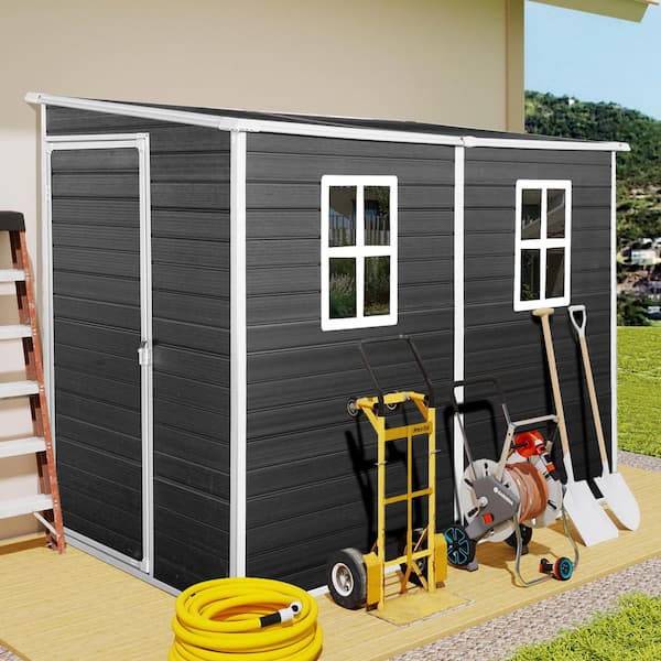 4 x 8 ft. Outdoor Waterproof Resin Storage Shed with Floor, 2 Window,Lockable Doors for Patio,Yard, Black (30 sq. ft.)