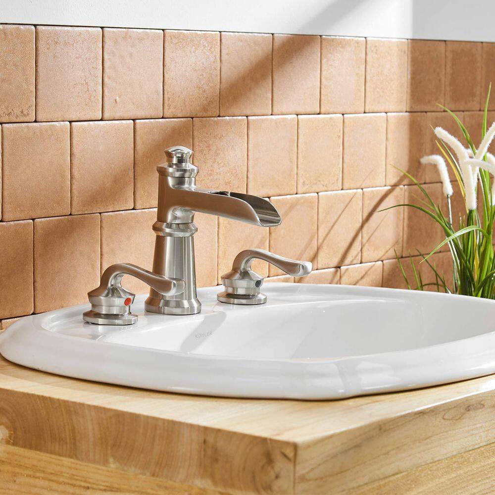 Brushed Nickel Waterfall Widespread 2-Handle Bathroom Faucet