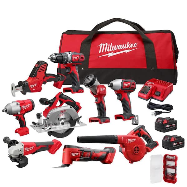 M18 18V Lithium-Ion Cordless Combo Kit (9-Tool) with (2) Batteries, Charger & SHOCKWAVE Screw Driver Bit Set (25-Piece)