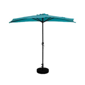 Fiji 9 ft. Turquoise Half Round Outdoor Patio Market Umbrella with Easy Crank Lift and Fillable Black Round Base