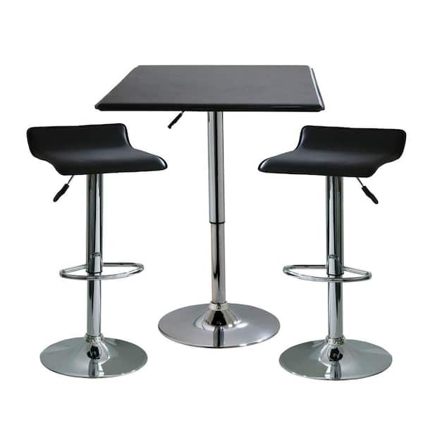 AmeriHome 35 in. H Contemporary Style Adjustable Height Bar Table with 2-Backless Stools (3-Piece)