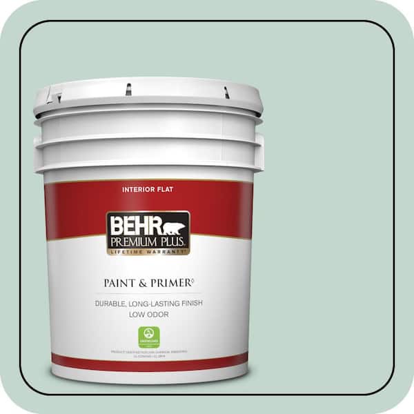 BEHR PREMIUM PLUS 5 gal. #470E-3 Aqua Smoke Flat Low Odor Interior Paint & Primer