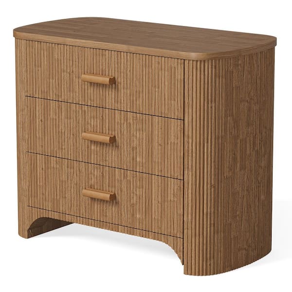 Mayville 31.5 in. Brown 3-Drawers Nightstands Modern Simple Wood Bedroom Oversized Sofa Bedside Table Living Room