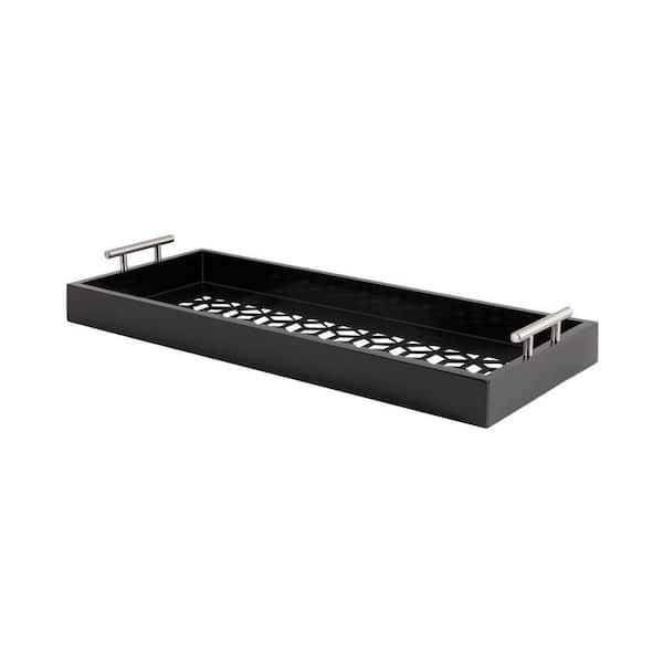 Caspen Black Rectangle Wooden 24 in. Decorative Tray