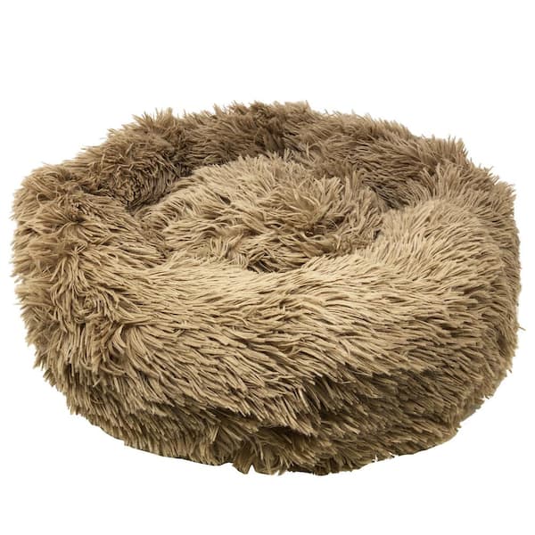 Medium Khaki Nestler High-Grade Plush and Soft Rounded Dog Bed