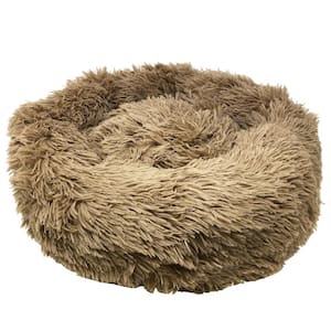 Large Khaki Nestler High-Grade Plush and Soft Rounded Dog Bed