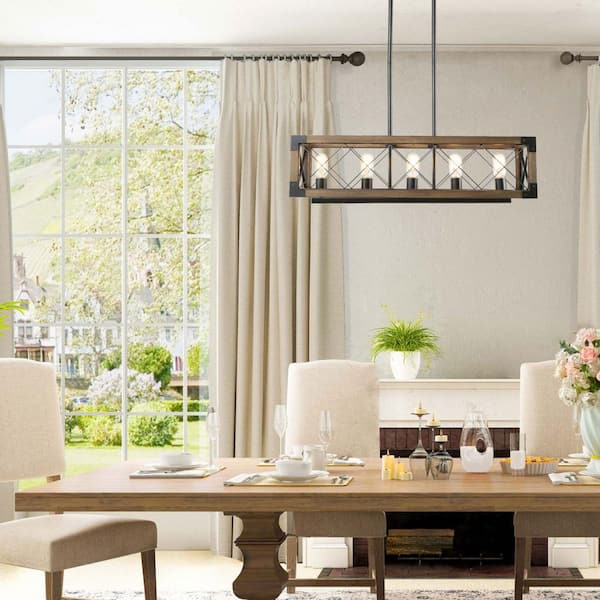 Laluz Colorado 5 Light Black Modern Farmhouse Rectangular Box Dining Room Chandelier Ll7nb3hl13529aq The Home Depot Laluz Colorado 5 Light Black Modern, Dining Room Light Fixtures Modern Farmhouse