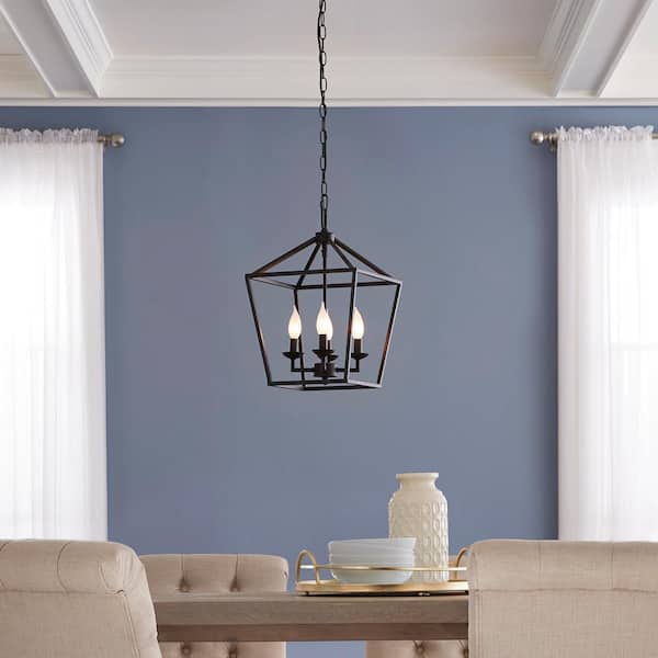Weyburn 4-Light Bronze Farmhouse Chandelier Light Fixture with Caged Metal Shade