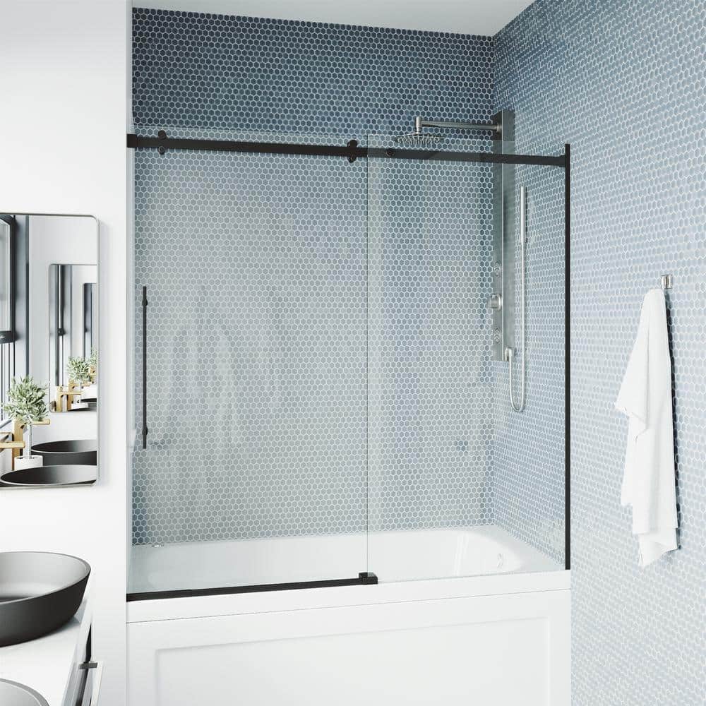 Luca 60" Matte Black Frameless Sliding Tub Door with Clear Glass