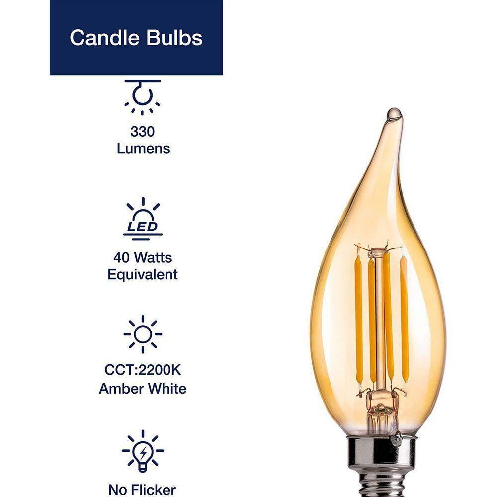 Amber Glass Dimmable LED Candelabra Bulbs 6-Pack