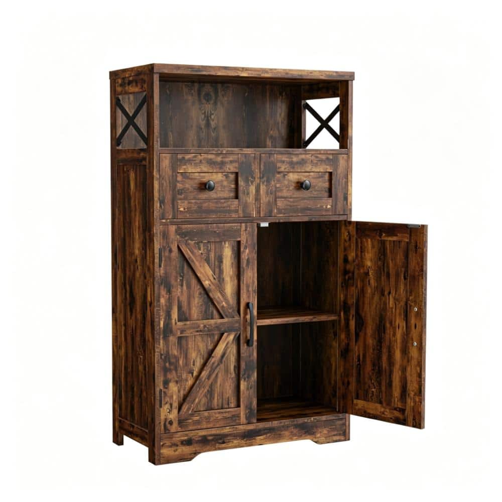 23 in. W x 42.5 in. H Rectangular Wood Medicine Cabinet without Mirror in Brown 2 Drawers, 2 Doors & Adjustable Shelves