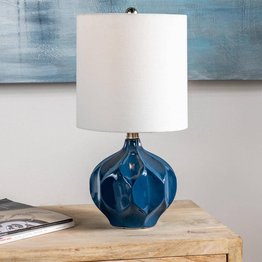 18.5" Blue Ceramic Table Lamp with White Shade
