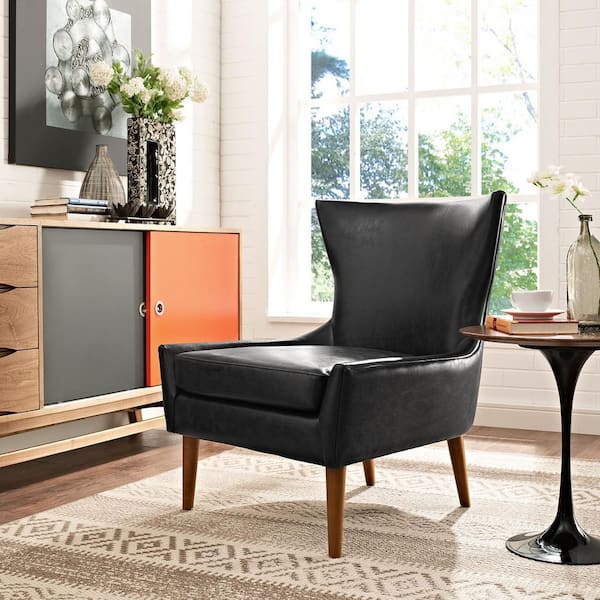 MODWAY Keen Black Upholstered Vinyl Armchair