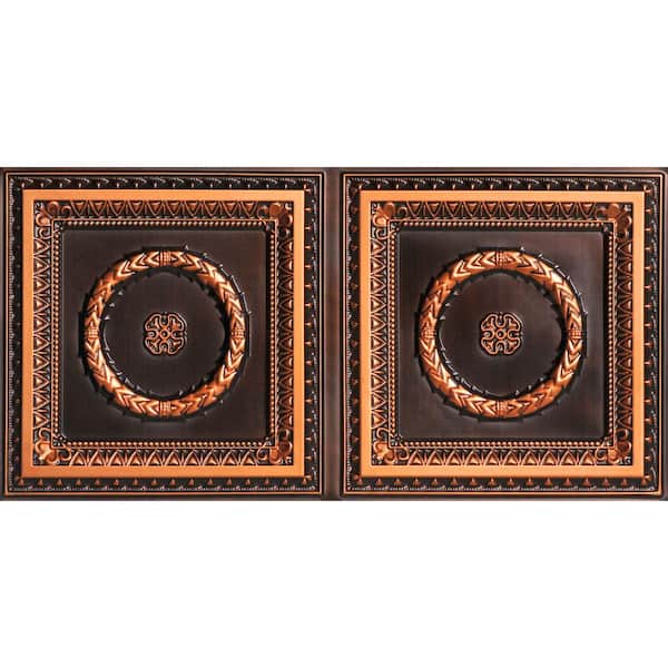 Laurel Wreath Antique Copper 2 ft. x 4 ft. PVC Glue-up or Lay-in Faux Tin Ceiling Tile (80 sq. ft./Case)
