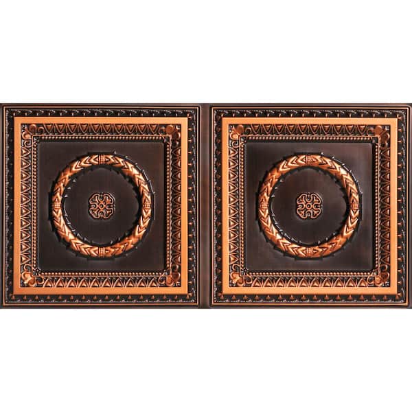 FROM PLAIN TO BEAUTIFUL IN HOURS Laurel Wreath Antique Copper 2 ft. x 4 ft. PVC Glue-up or Lay-in Faux Tin Ceiling Tile (200 sq. ft./Case)