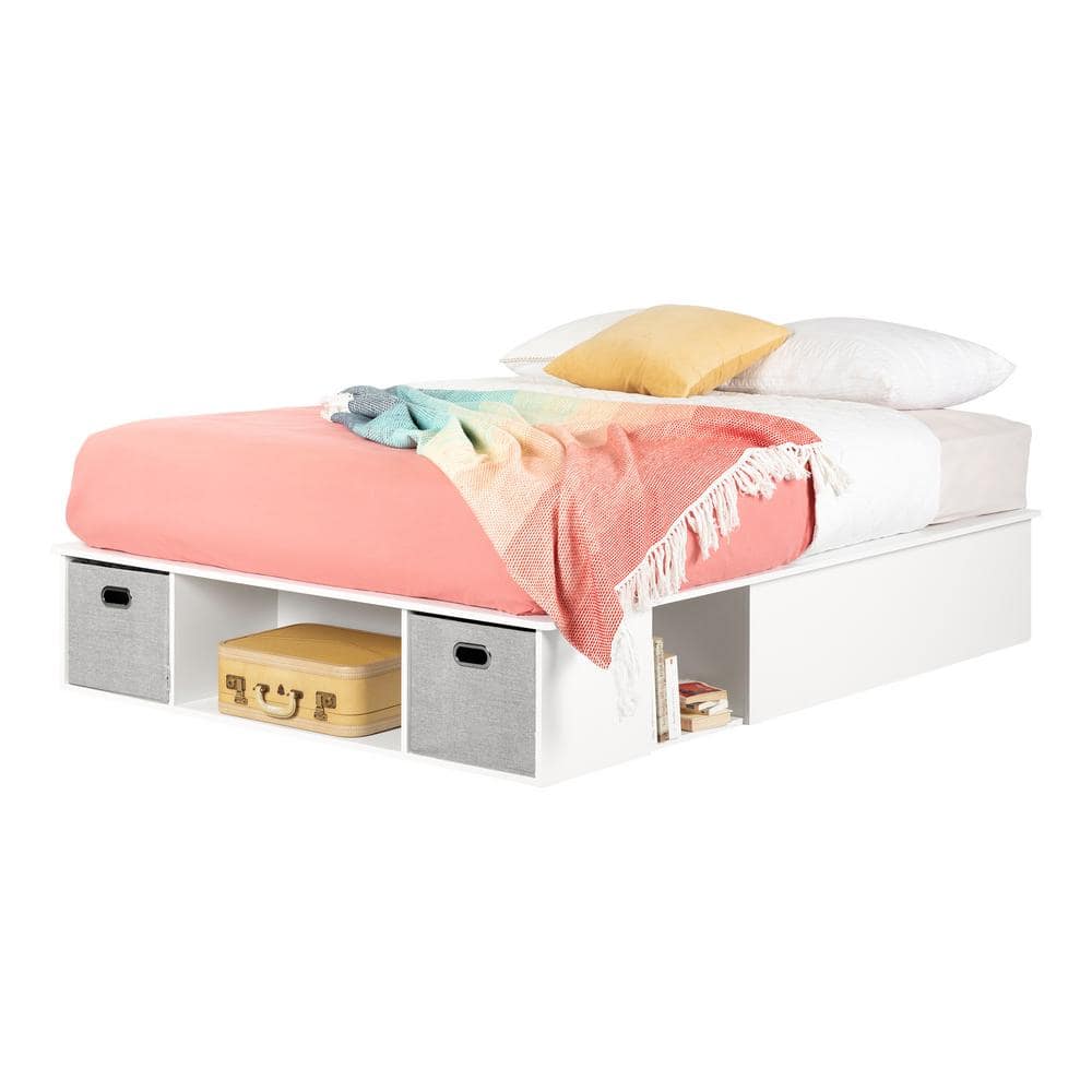 Queen White Upholstered Captain's Bed with Storage Drawers