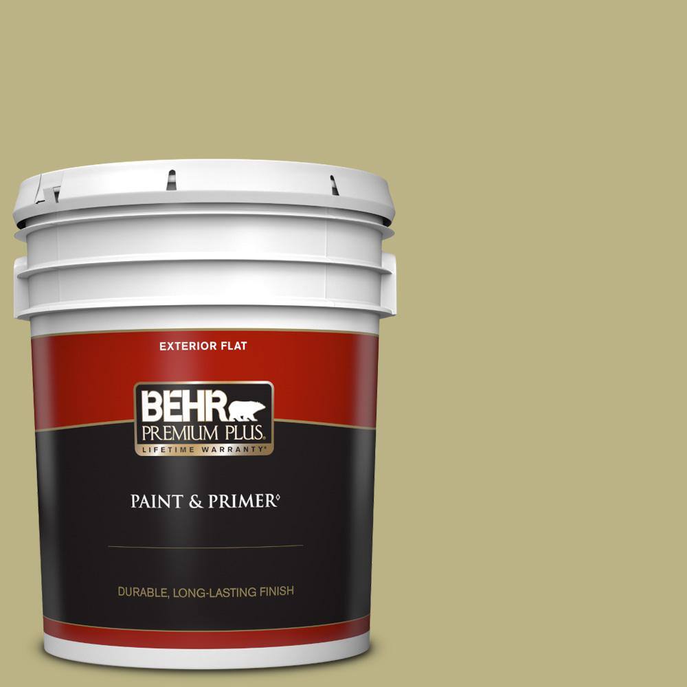 BEHR PREMIUM PLUS 5 gal. 390F5 Ryegrass Flat Exterior Paint & Primer