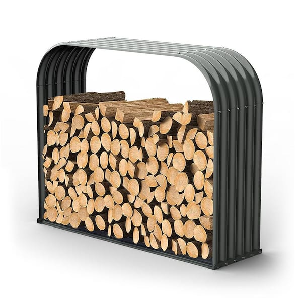 A Anleolife 59 in. x 18 in. x 48 in. Galvanized Steel Firewood Storage Shed Outdoor Corrugated Metal Log Rack, Lumber Storage Stand