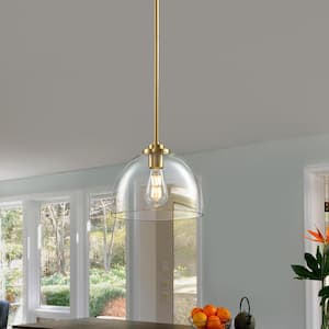 1-Light Gold Shaded Pendant Light with Transparent Glass Shade, Pendant Lighting Fixture for Kitchen Island
