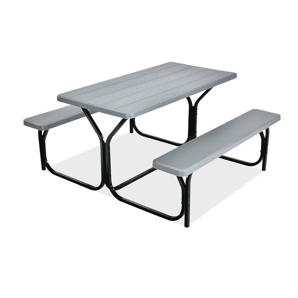 54 x 59 Steel Frame Plastic Picnic Table Bench Set Wood-Like Texture All Weather Heavy Duty Outdoor Dining Grey price history on PriceWatchPro