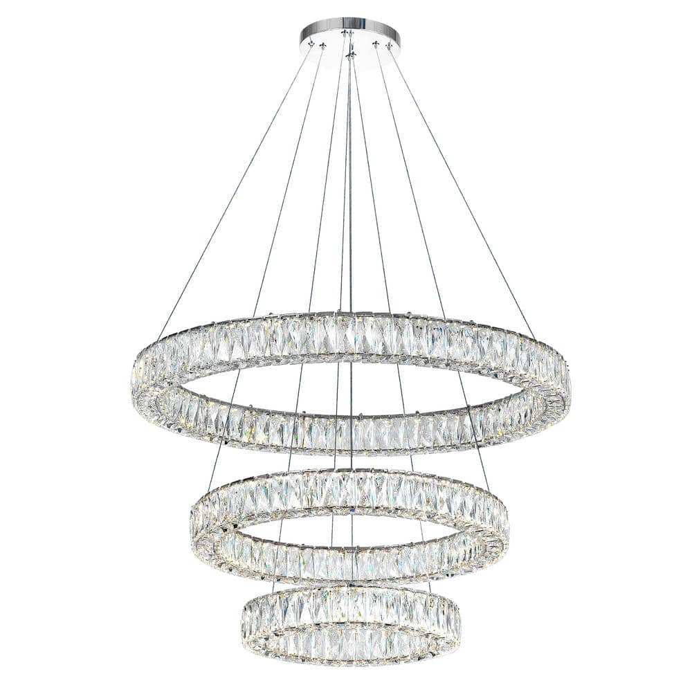 Madeline 3-Ring Chrome Crystal LED Chandelier 32"