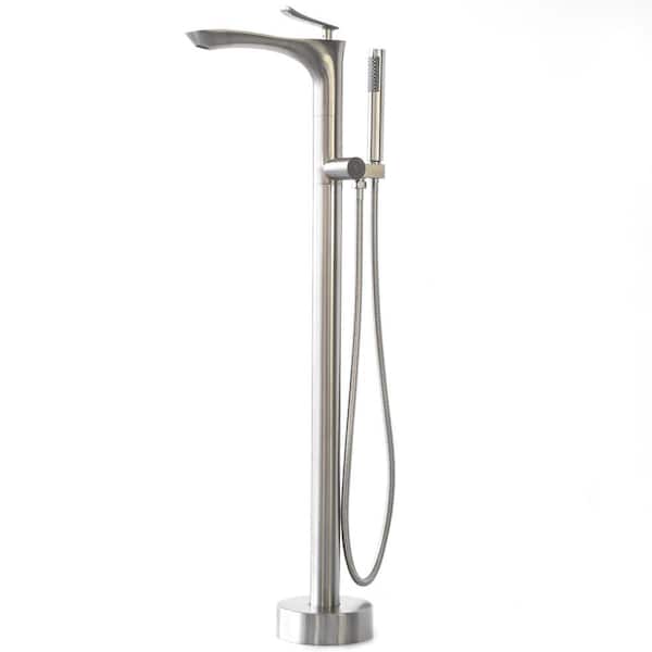 Eisen Home SevenFalls Single-Handle Floor Mounted Free Standing Tub Faucet with Handheld Shower in Brushed Nickel