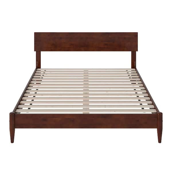 Aria Walnut Brown Solid Wood Frame Queen Modern Low Profile Platform Bed