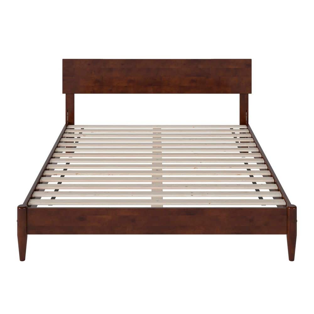 Aria Queen Walnut Wood Low Profile Platform Bed with Headboard