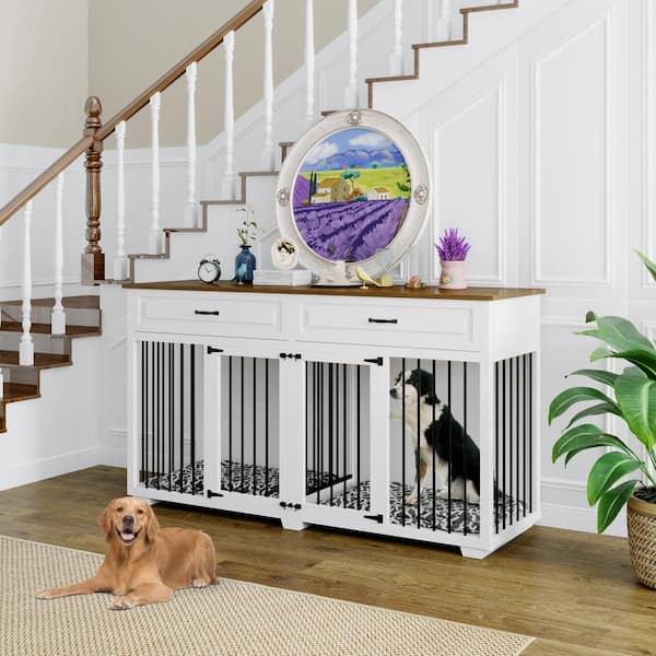 WIAWG Dog Crate Furniture for Extra Large Dogs Large Furniture Style Dog Crate with Removable Irons Indestructible Dog Crate