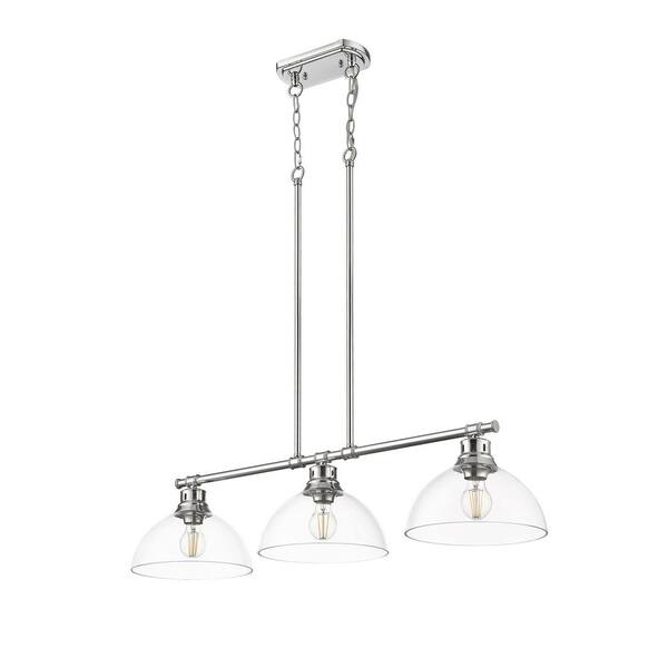 Golden Lighting - Duncan 300-Watt 3 Light Chrome Island Pendant Light with Clear Glass Shade, No Bulbs Included