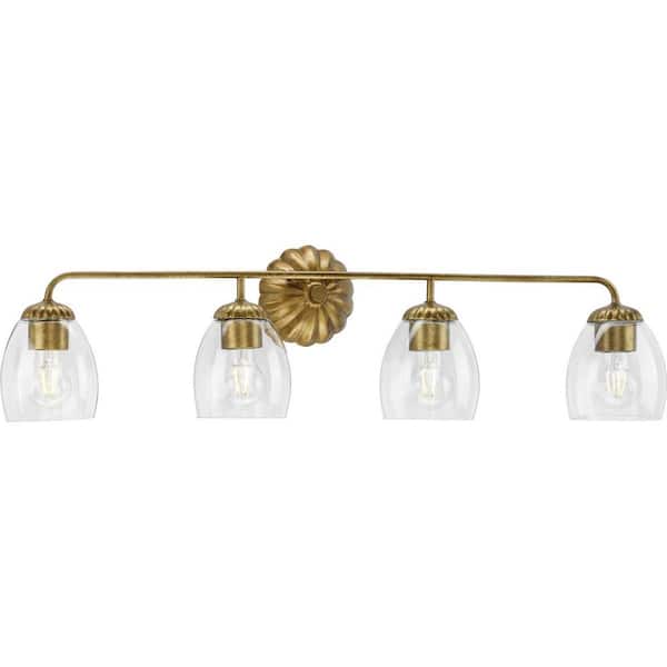 Progress Lighting Quillan 33.62 in. 4-Light Soft Gold Vanity Light with Clear Glass Shade