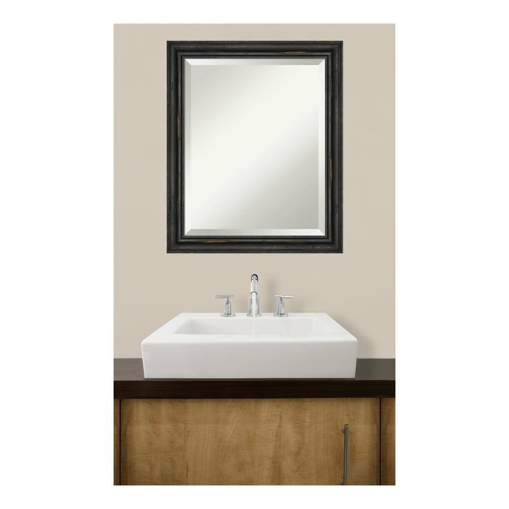 Rustic Black Pine Rectangular Beveled Bathroom Vanity Mirror
