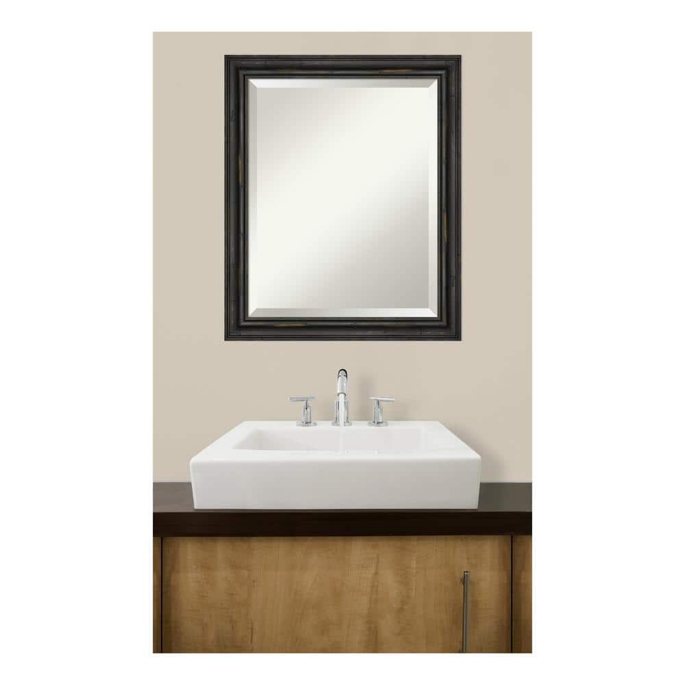 Rustic Black Pine Rectangular Beveled Bathroom Vanity Mirror