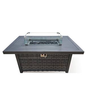 Manbo 51.18 in. x 31.49 in. Rectangle Aluminum Wicker Outdoor Propane Fire Pit Table with Protective Cover
