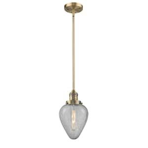 Geneseo 100-Watt 1-Light Brushed Brass Shaded Mini Pendant Light with Clear Glass Shade